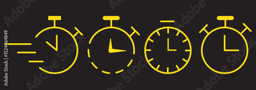 Stopwatch icons set. Timer symbol. Outline stopwatch icon. Alarm pictogram.