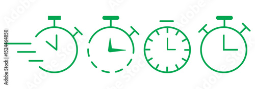 Stopwatch icons set. Timer symbol. Outline stopwatch icon. Alarm pictogram.
