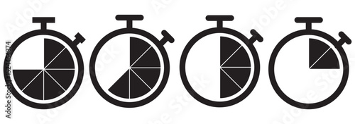 Timers icon on white background. Isolated vector set of elements time or timer. Stopwatch symbol. Vector countdown circle clock counter timer. Fast time icon. Circle arrow icon.
