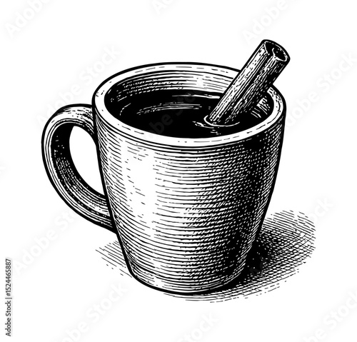Aromatic Coffee Cup with Cinnamon Sticks Resting Beside it on Wooden Surface in Morning Light