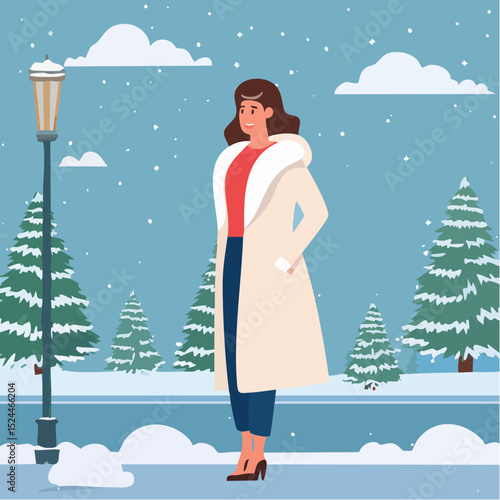Elegant Woman in Fur Coat Illustration
