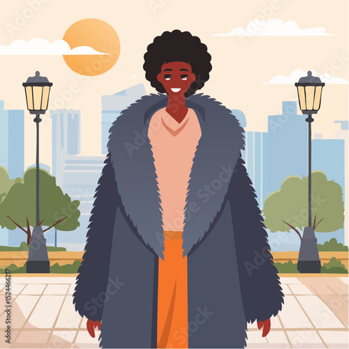 Elegant Woman in Fur Coat Illustration