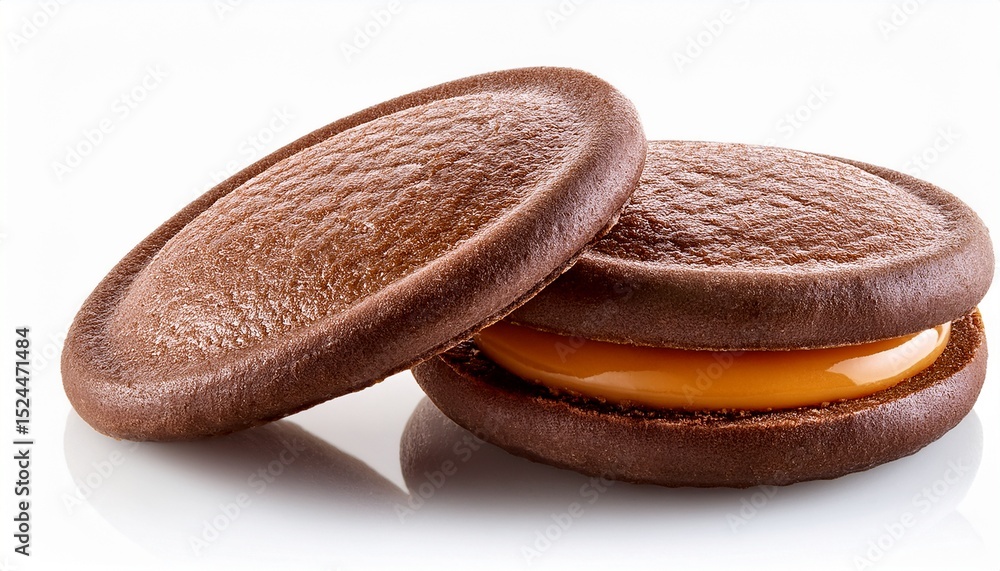 Obraz premium crunchy chocolate biscuit with caramel filling isolated on white