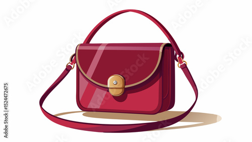 Flat crossbody bag in wine red with long strap and circular clasp. Minimal shading highlights its urban style. The simple silhouette sits brightly on a white flat background.