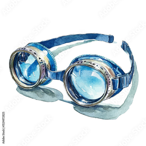 Swimming Goggles, watercolor painting vector, high quality, isolated on a white background.