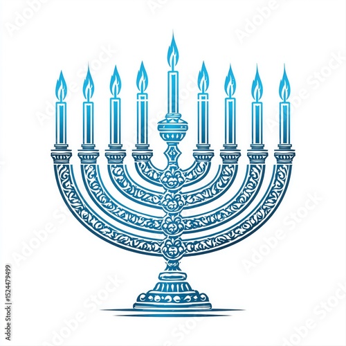 Menorah: Hanukkah Symbols Illuminating Jewish Heritage and Festive Traditions in Blue and White Design