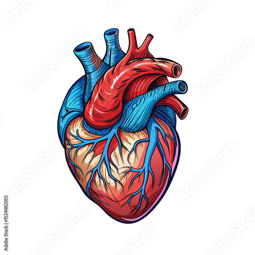 Realistic human heart vector art drawing on with background