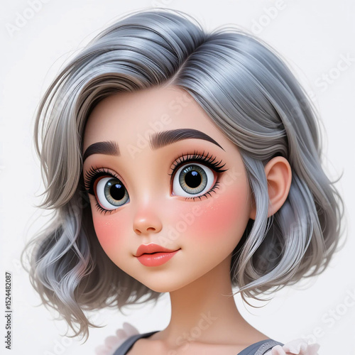 Girl With Gray Hair, Smiling And Wearing Colorful Outfit, Set Against Simple Background.eps