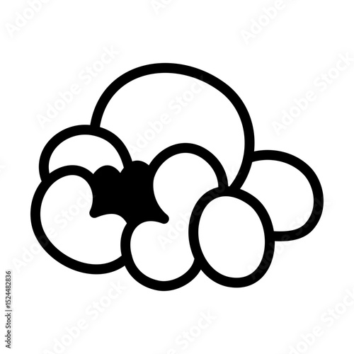 Single piece of popcorn line icon. One individual kernel of popped corn for movie night, cinema, concessions, snack packaging. Black and white minimalist outline vector. Editable line weight svg.