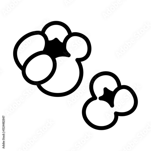 Popcorn line icon. Two kernels of popped corn for movie night, cinema, concessions, snack packaging. Black and white minimalist outline vector. Editable line weight svg.
