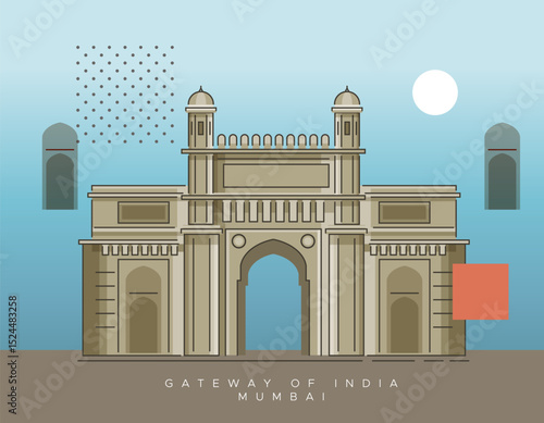 Mumbai - Bombay City - Gateway of India built in Indo-Saracenic Style - Representation as Icon