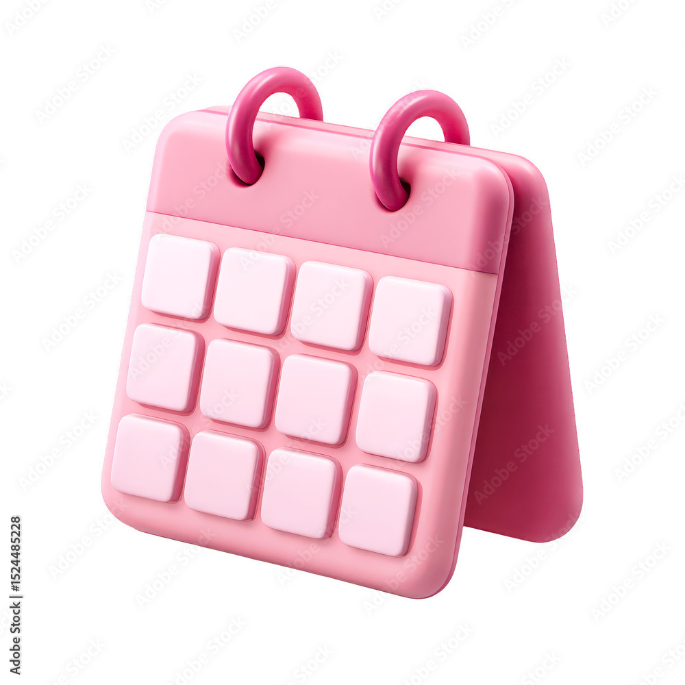 Pink Desktop Calendar App Icon Design Minimalist Style, isolated on transparent background, perfect cutout, PNG