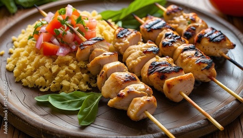 espetinho de frango vinagrete farofa