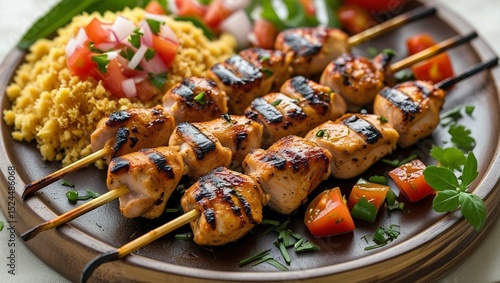 espetinho de frango vinagrete farofa