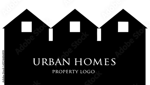 A minimalist logo design featuring three simple houses in a row, each outlined in bold black lines, with identical geometric shapes and small rectangular windows. The middle house is slightly taller. 