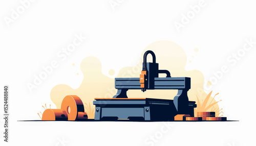 CNC machine working with precision cuts in clean modern design, efficiency