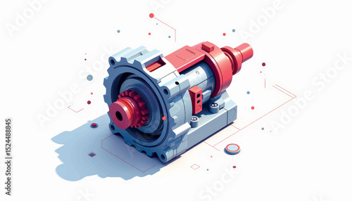 Futuristic gearbox illustration with geometric patterns, high-tech design