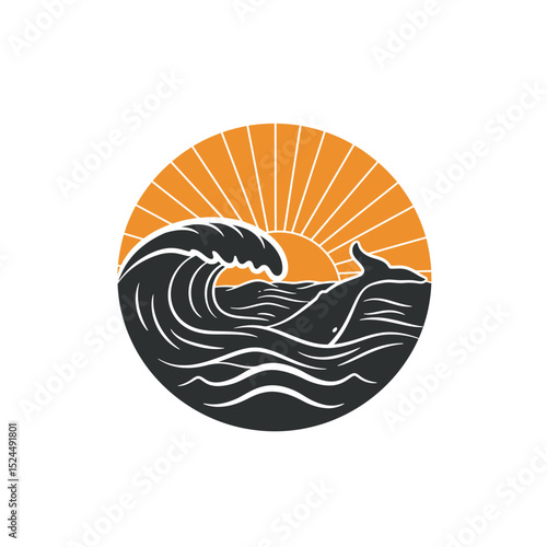 sea waves logo sun waves logo whale waves logo vector  Silhouette,
