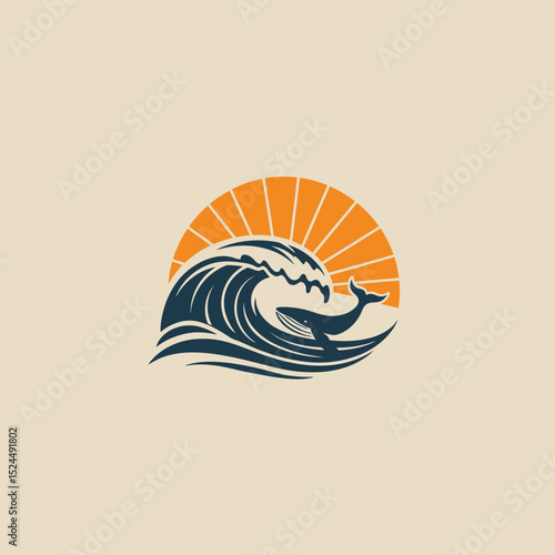 sea waves logo sun waves logo whale waves logo vector  Silhouette,
