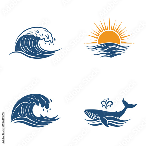 sea waves logo sun waves logo whale waves logo vector  Silhouette,
