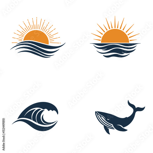 sea waves logo sun waves logo whale waves logo vector  Silhouette,
