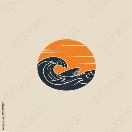 sea waves logo sun waves logo whale waves logo vector  Silhouette,

