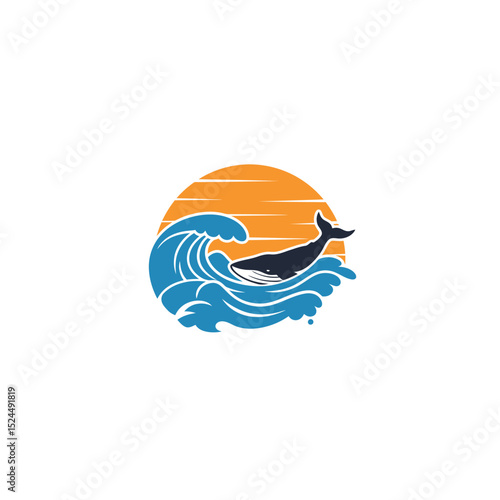 sea waves logo sun waves logo whale waves logo vector  Silhouette,
