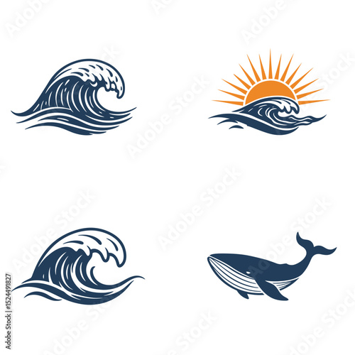 sea waves logo sun waves logo whale waves logo vector  Silhouette,
