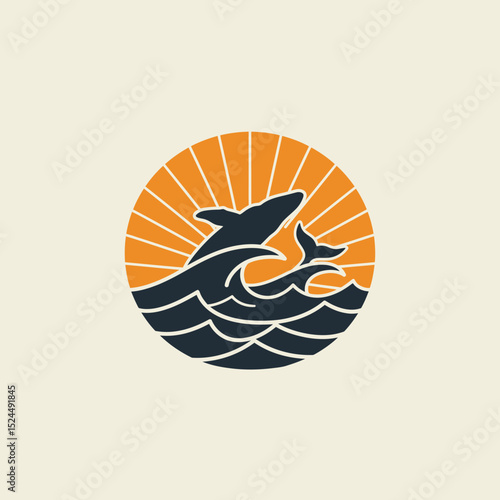 sea waves logo sun waves logo whale waves logo vector  Silhouette,

