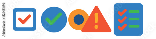 Flat vector icons of task checklist UI: task checkbox, completed task, pending item, priority marker, checklist icon.
