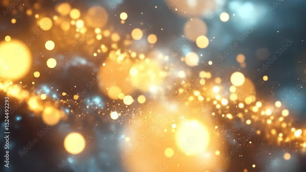 Abstract background with golden bokeh and dust particles effect, festive decoration Abstract background with golden bokeh and dust particles effect, festive decoration