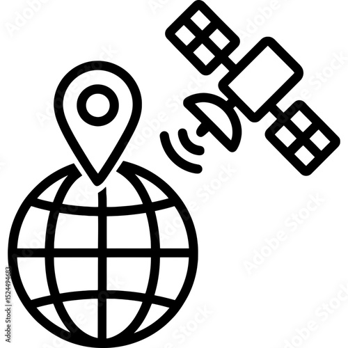 Minimalist satellite imagery icon with globe and pin marker