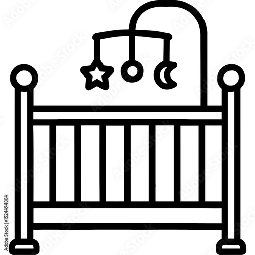 Minimalist baby crib icon with mobile attachment