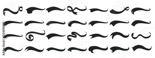 Set calligraphic swoosh underline marker strockes in retro style. Sports symbol typography typography, typographic elements. Tail of letters for baseball, soccer design. Vector illustration