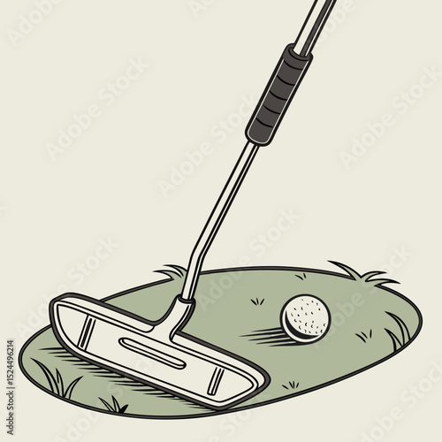 Golf putter approaching golf ball on green