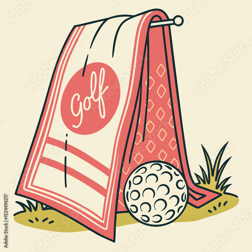 Golf towel and ball on the course