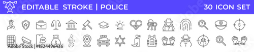 Police icon set. Law and justice line icons collection. Related to police icons. Vector illustration