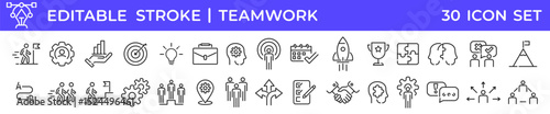 Teamwork, Team building icon set. Teamwork line icons set. Work group icons collection. Vector illustration