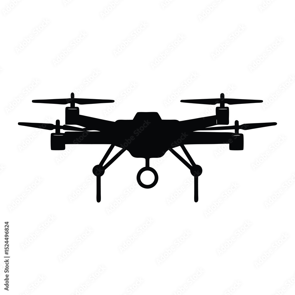Drone flying Silhouette Vector Illustration on White Background Drone flying Silhouette Vector Illustration on White Background