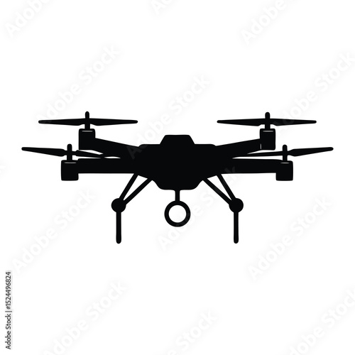 Drone flying  Silhouette Vector Illustration on White Background