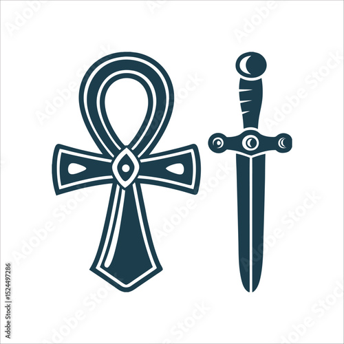 Egyptian Ankh and Dagger Vector Illustration