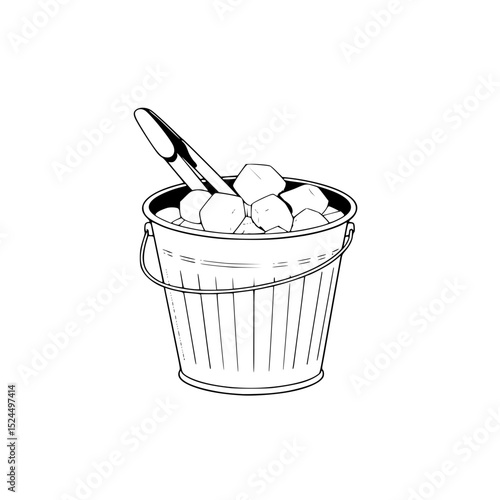 Ice bucket with tongs containing ice cubes in classic style  
