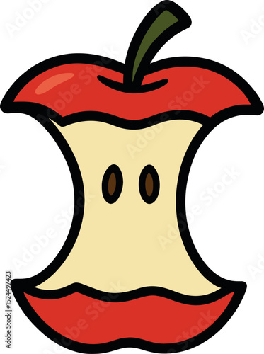 Remaining Apple Core: A close-up illustration of a red apple core, with visible seeds, offering a symbolic representation of consumption and the remains of a healthy snack. 