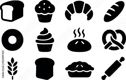 Bakery Icons: A collection of meticulously crafted icons, showcasing the irresistible allure of baked goods, from freshly baked bread to delicate pastries.