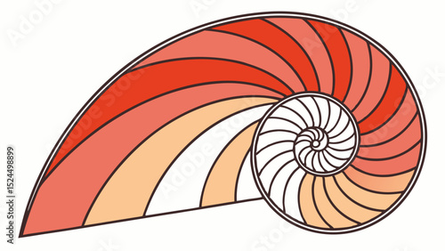 Stylized Nautilus Shell with Red Orange and White Segments