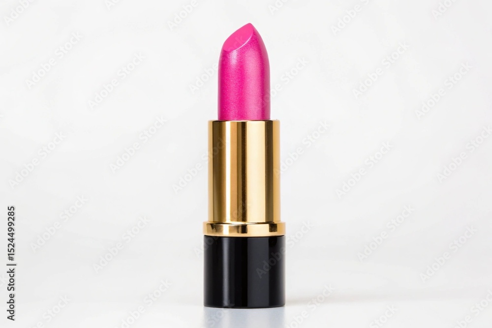 Vibrant pink lipstick in elegant gold and black packaging isolated on white background perfect for beauty and makeup advertising and Vibrant pink lipstick in elegant gold and black packaging isolated on white background perfect for beauty and makeup advertising and