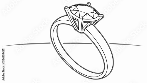 Line art illustration of a diamond solitaire engagement ring