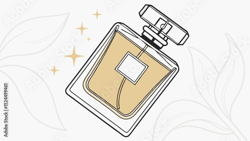 Elegant perfume bottle with golden liquid and minimalist design elements