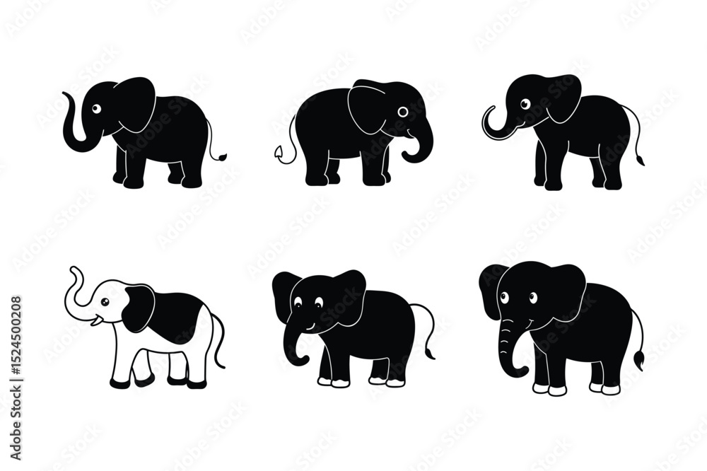 Naklejka premium set of cute cartoon elephant vector illustration