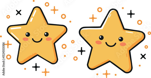 Cute smiling cartoon stars with decorative sparkles vector illustration 
